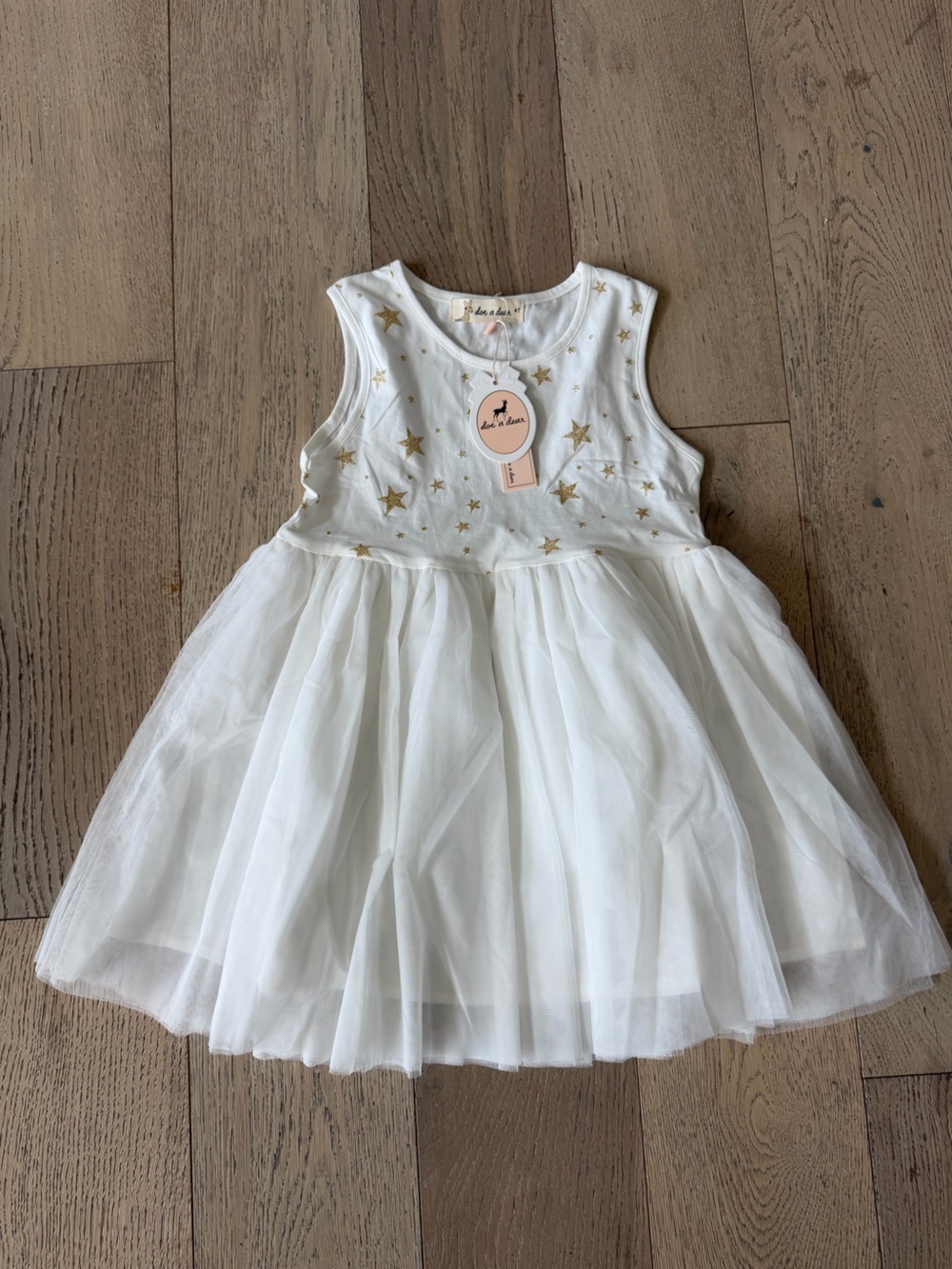 Kids White Tulle Dress with Gold Stars - Brand: Little Lass